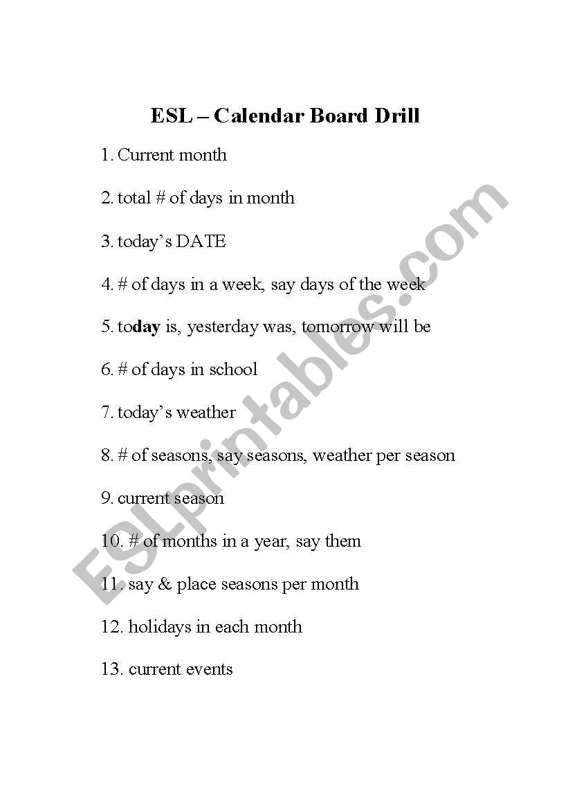 ESL board Drill worksheet