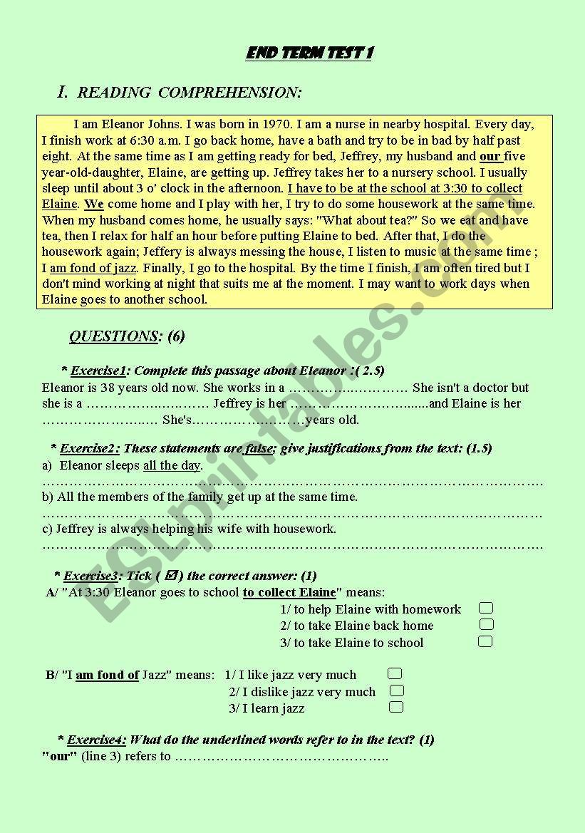 End term test n1 for 8th formers