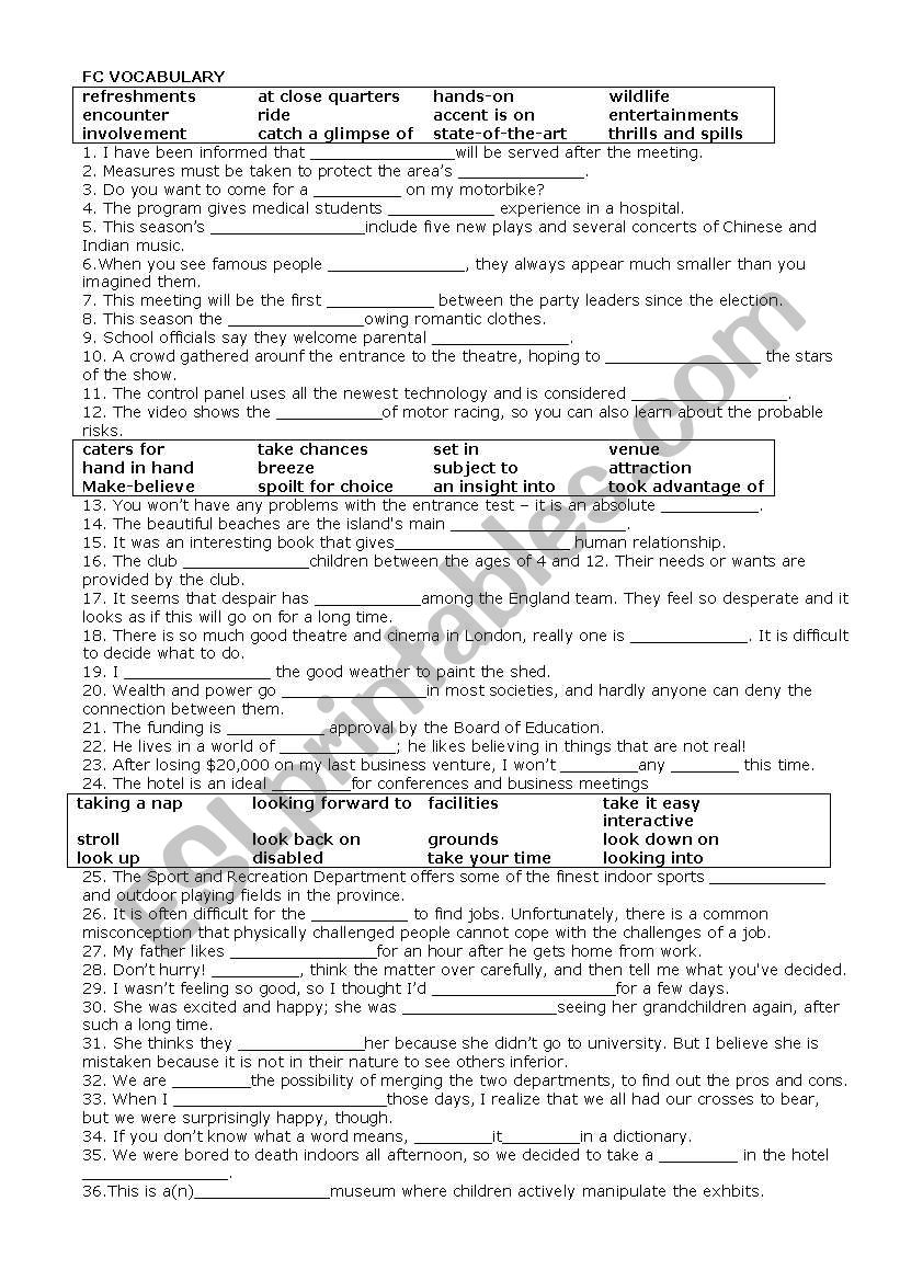 FC vocabulary worksheet