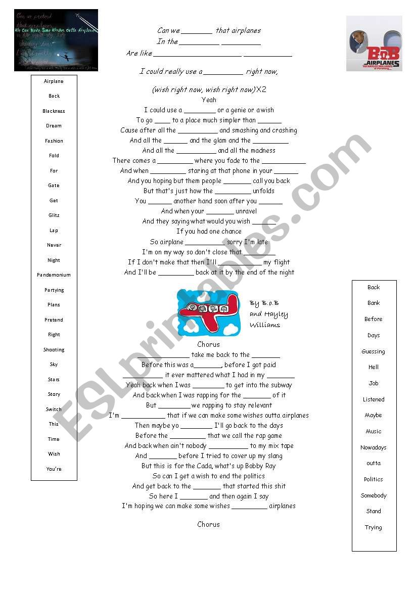 Airplanes Song worksheet