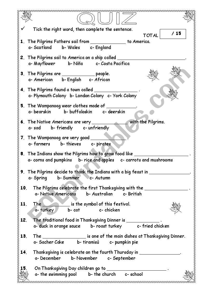 Thanksgiving Day worksheet