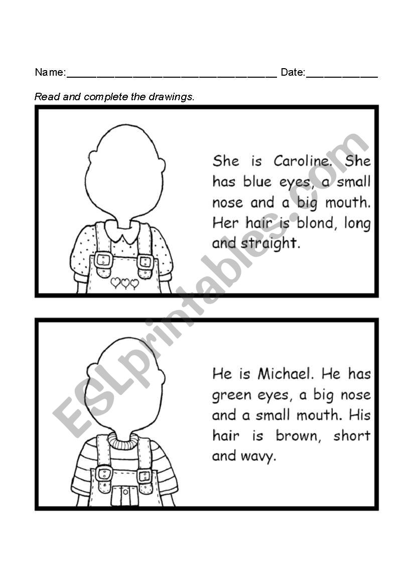 Physical appearance worksheet