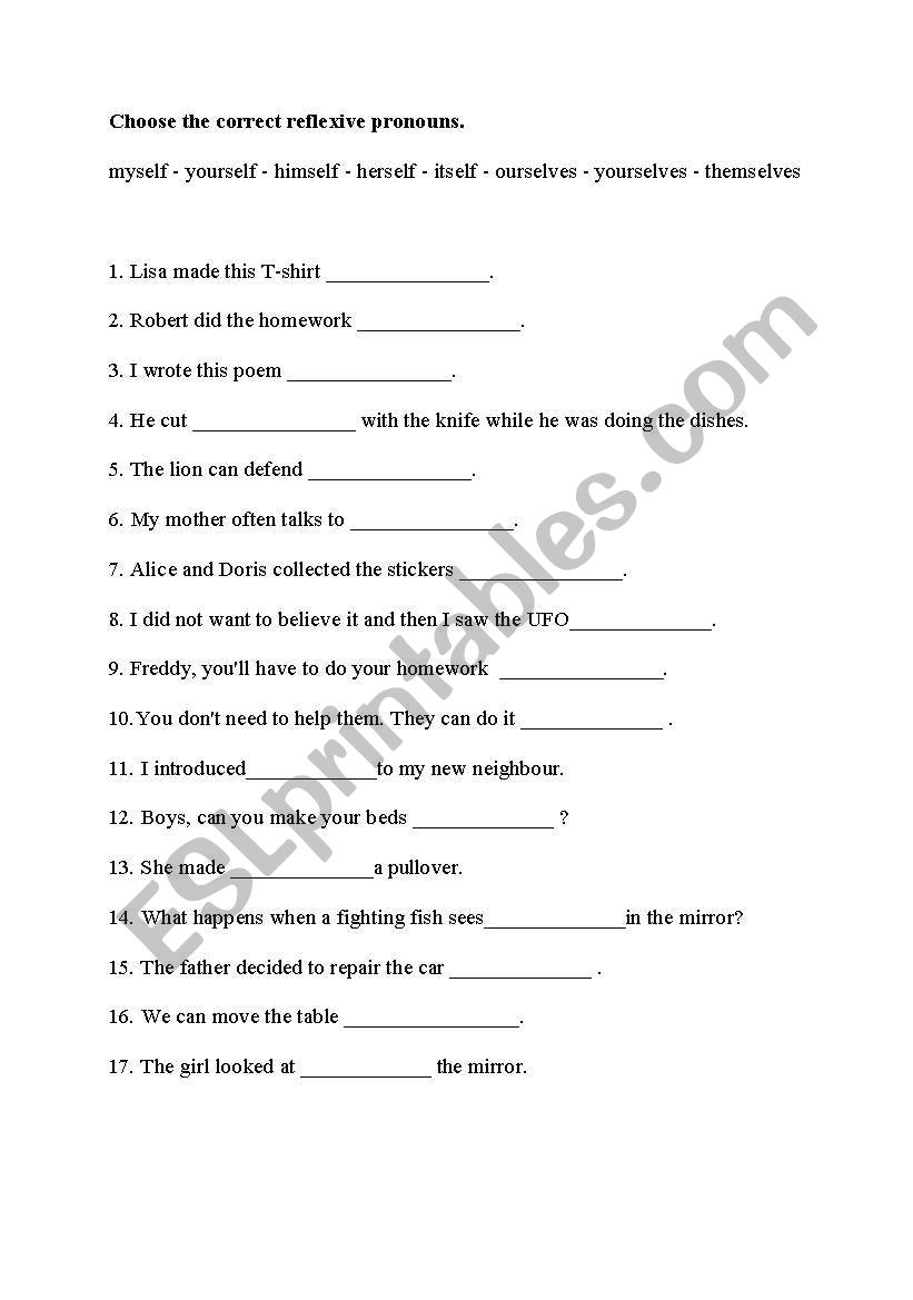 reflexive pronouns worksheet