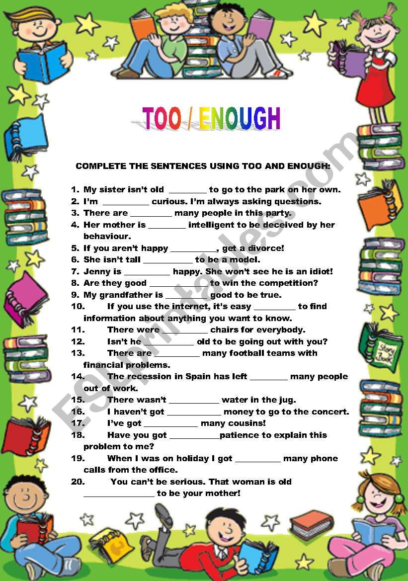 Too / Enough worksheet