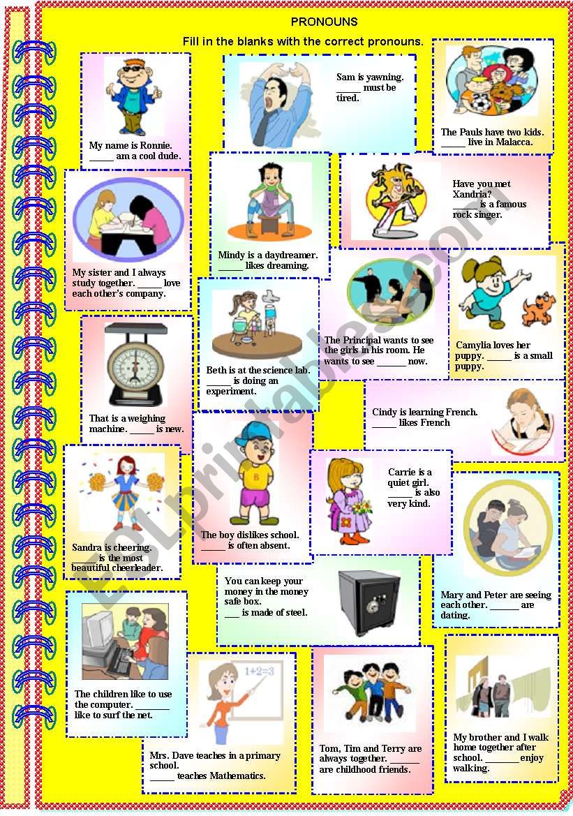 Pronouns (with B/W and answer key) **fully editable
