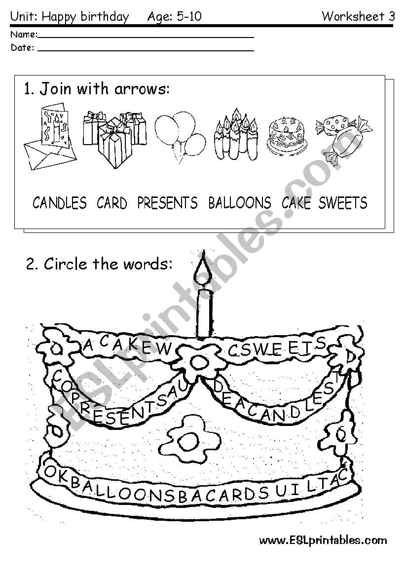 Happy birthday: reading worksheet 2