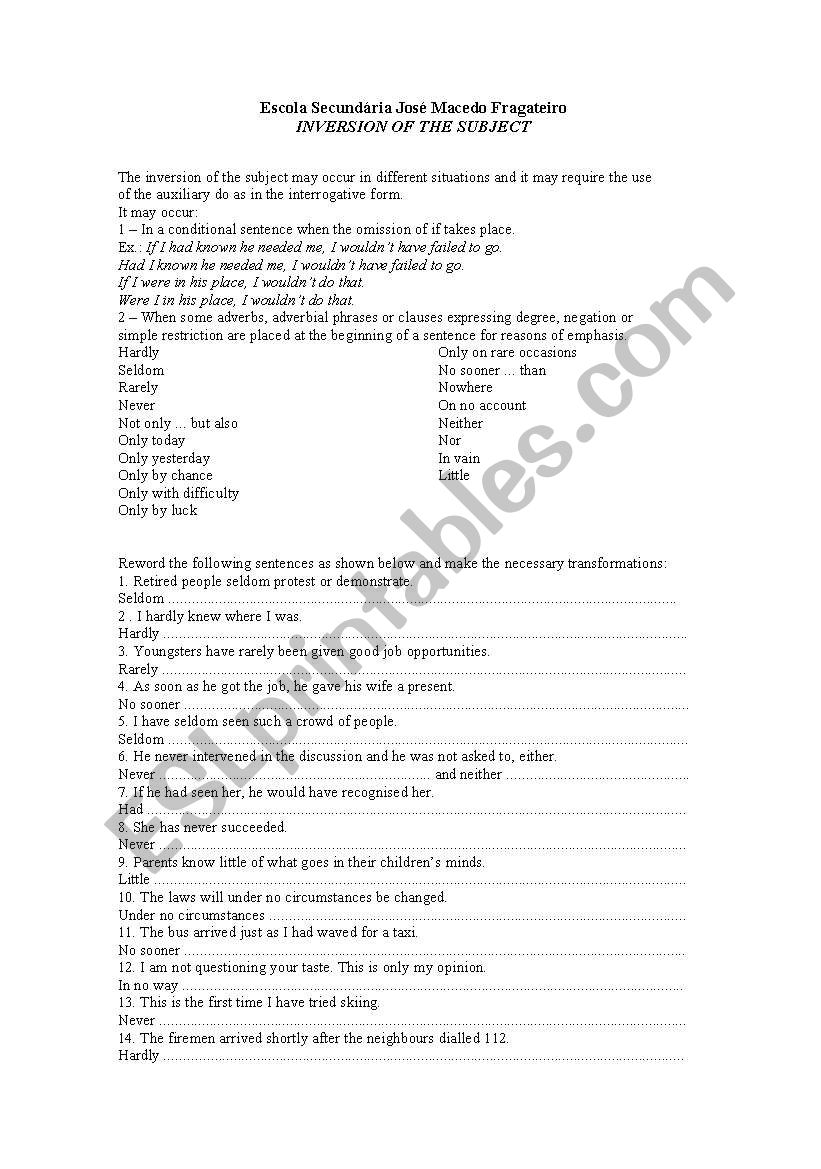 grammar worksheet