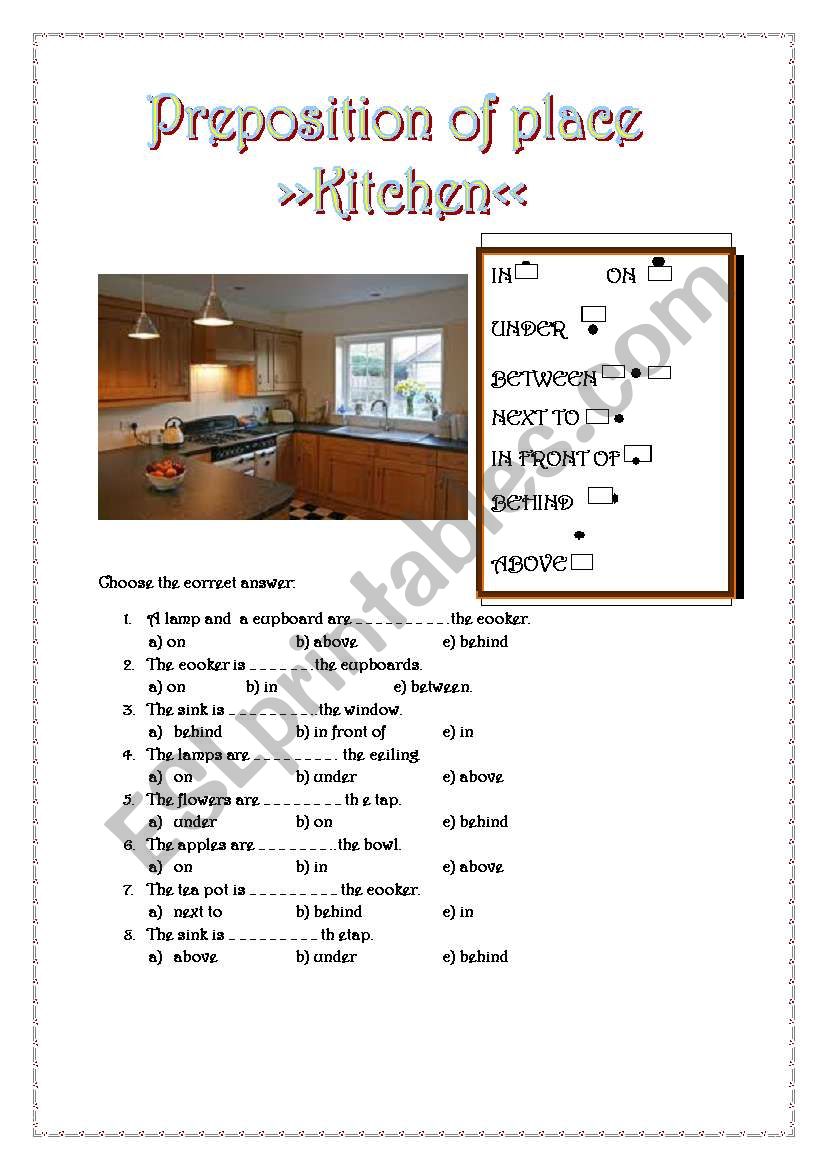 preposition of places worksheet