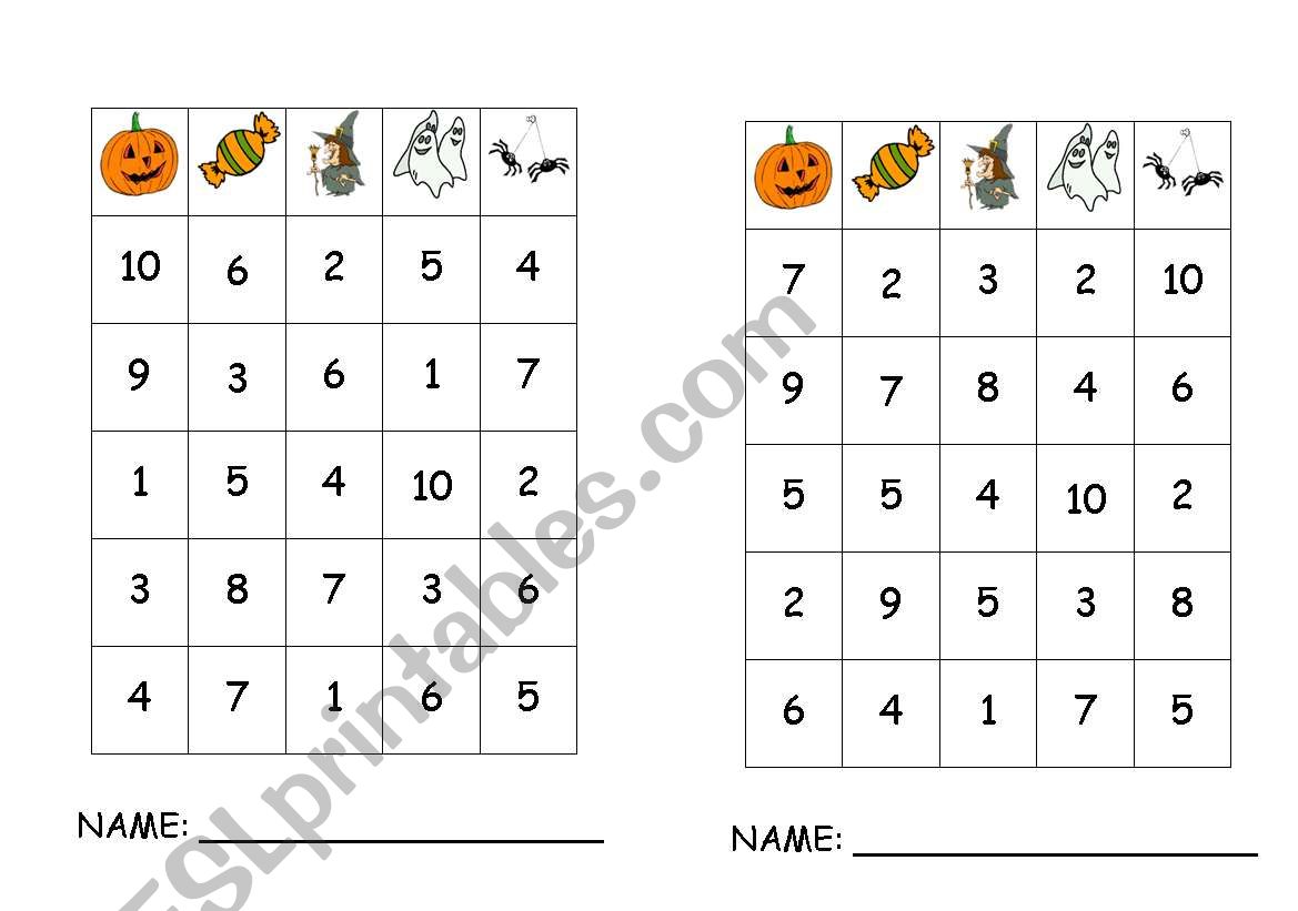 Halloween Vocabulary and Numbers Bingo