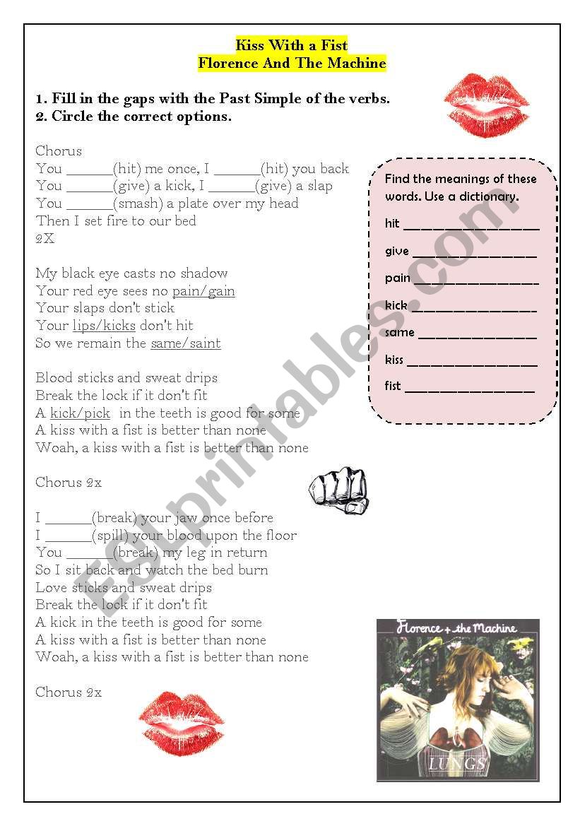 SONG! Kiss With a Fist worksheet