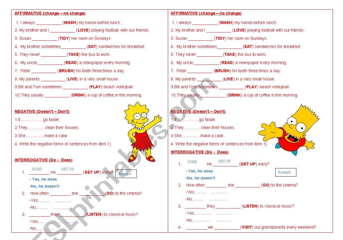 PRESENT SIMPLE AFFIRMATIVE- NEGATIVE-QUESTIONS (double)