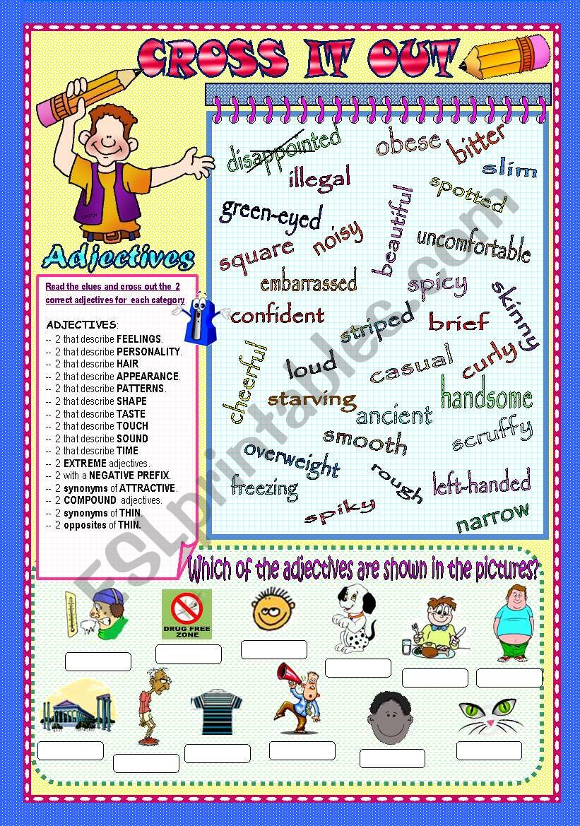 CROSS IT OUT (ADJECTIVES) worksheet
