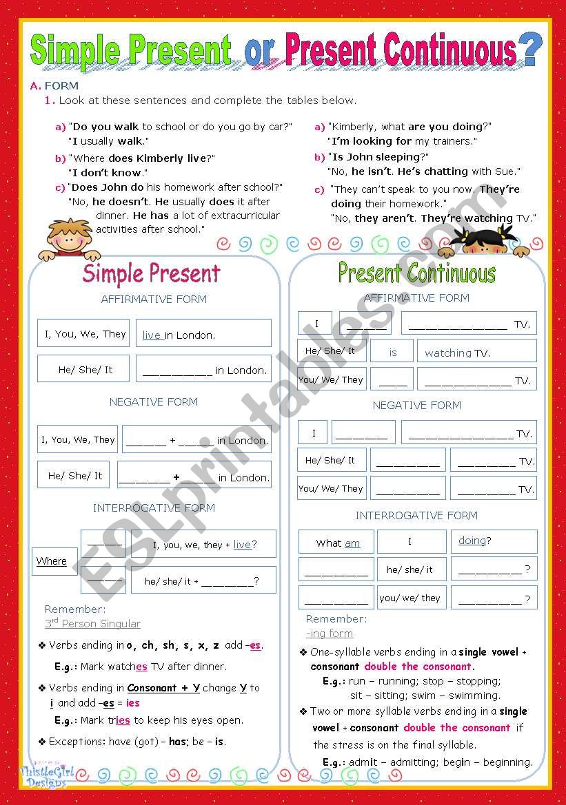 Simple Present  or  Present Continuous?    -    An Inductive Approach