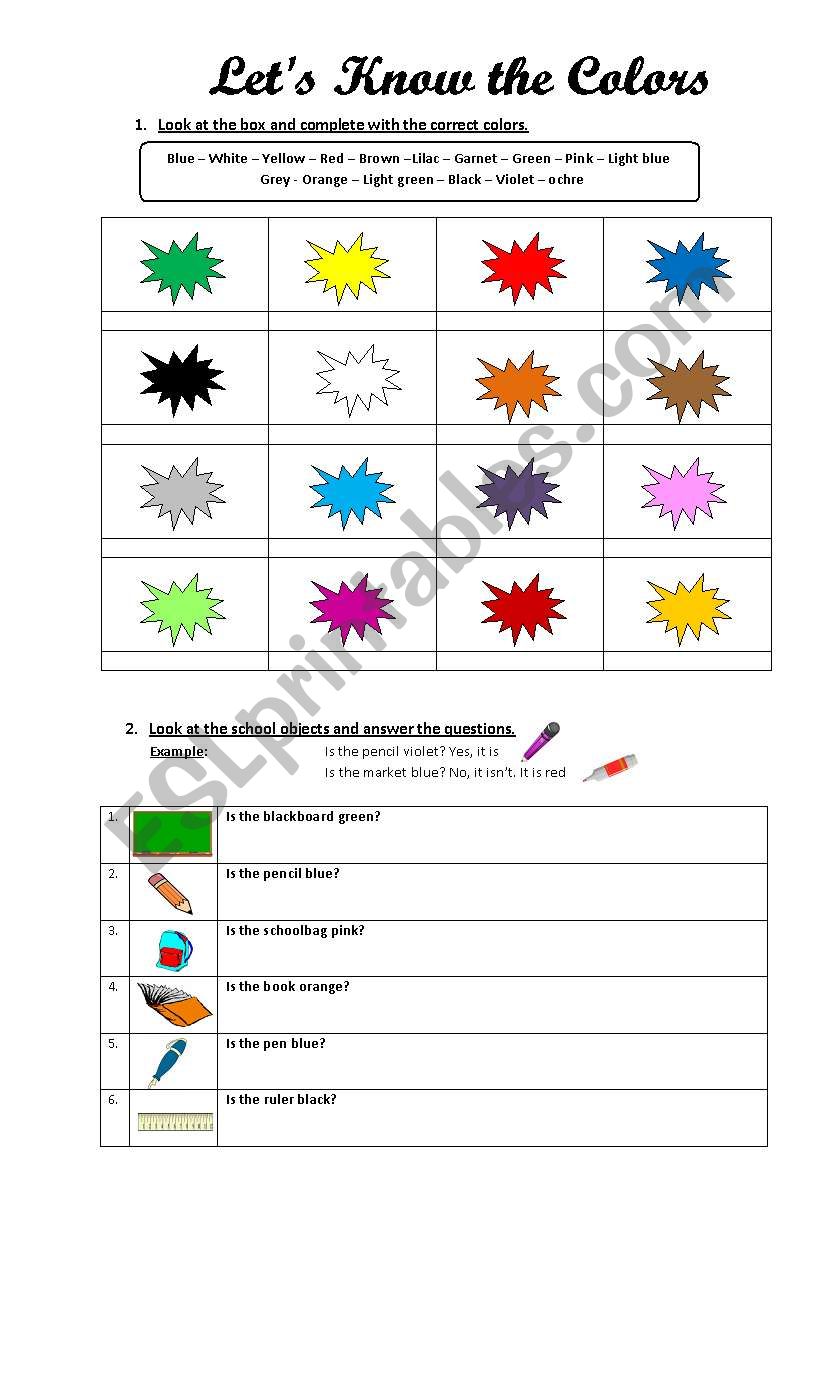 Lets know the colors worksheet