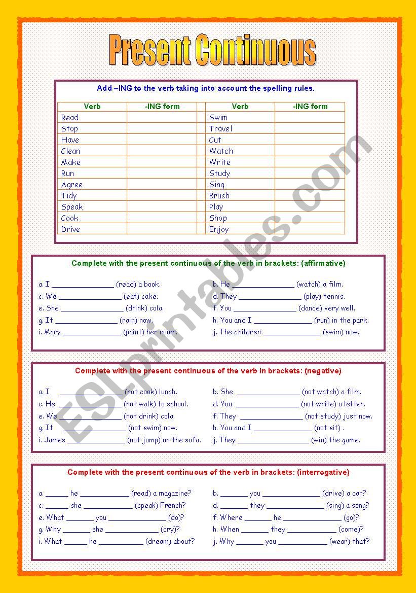 PRESENT CONTINUOUS worksheet