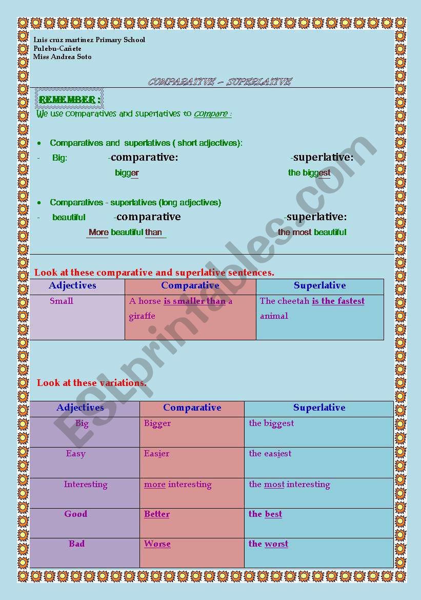 comparatives and superlatives worksheet