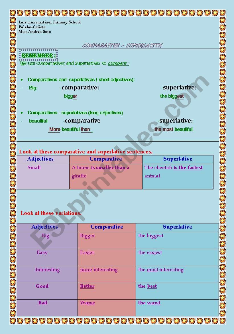 comparatives and superlatives worksheet
