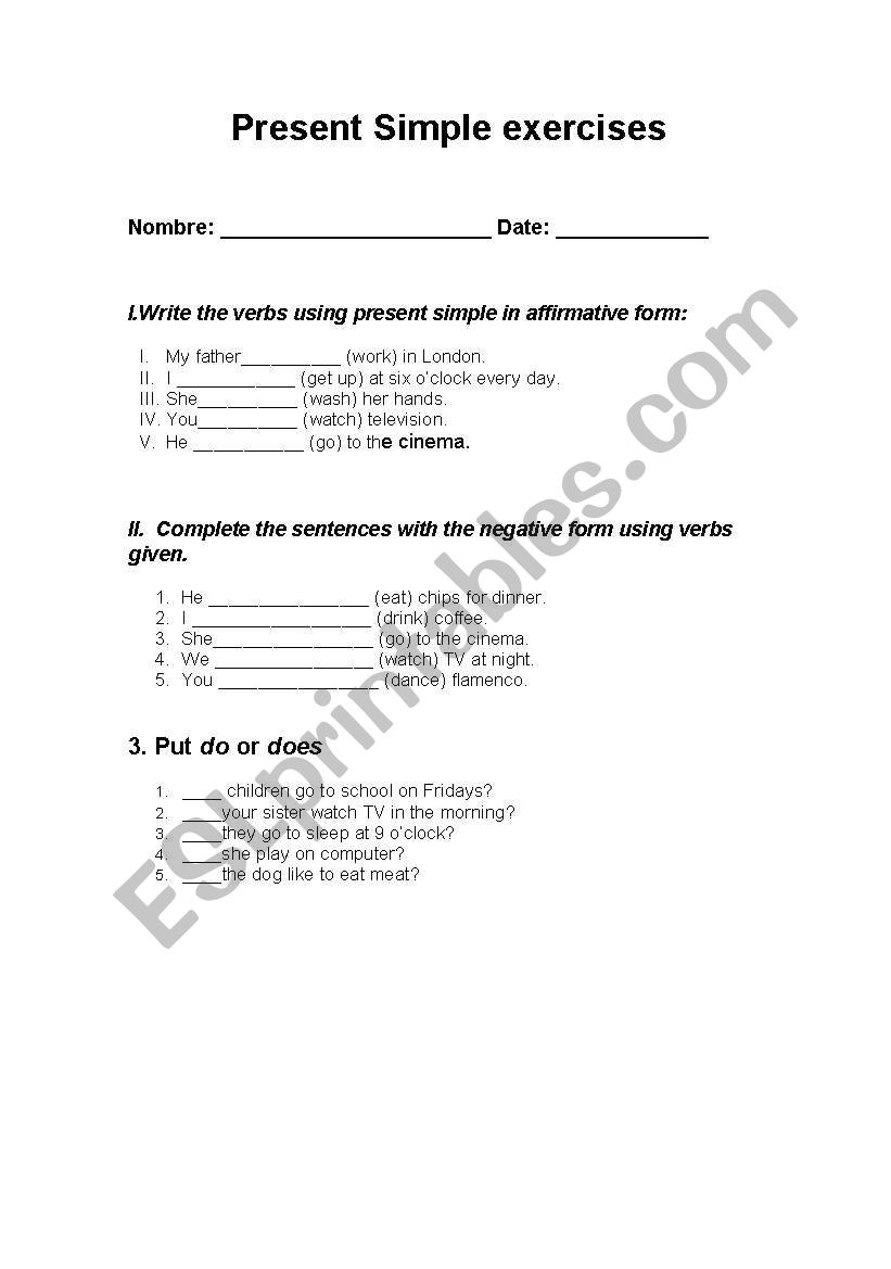 Simple Present Exercises worksheet