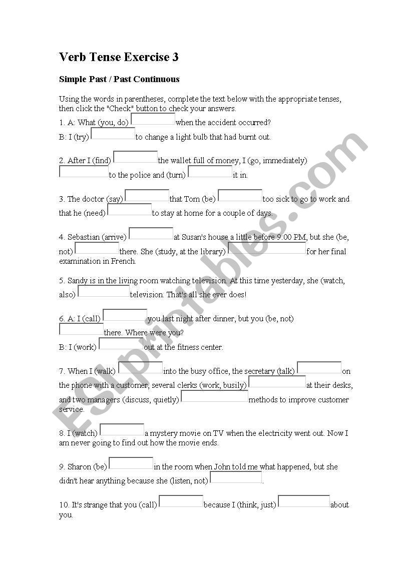 verbal tenses worksheet