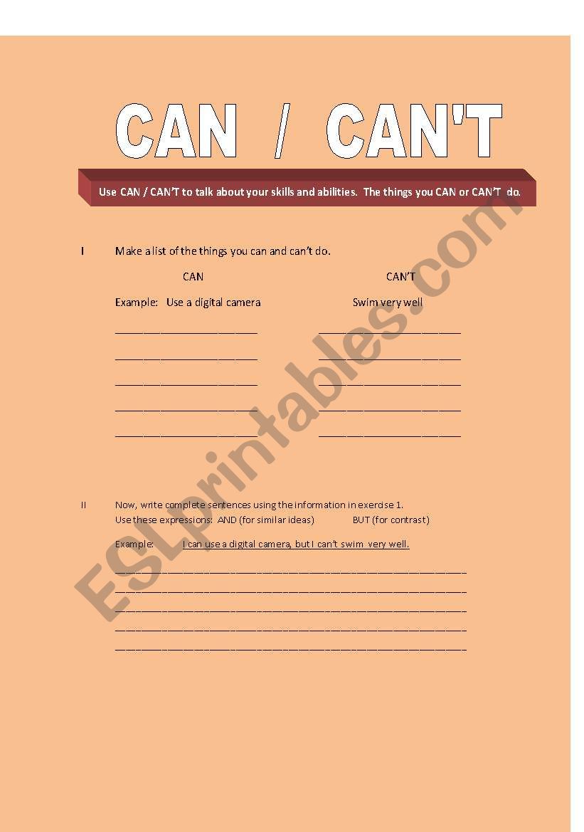 English worksheets: CAN / CAN´T