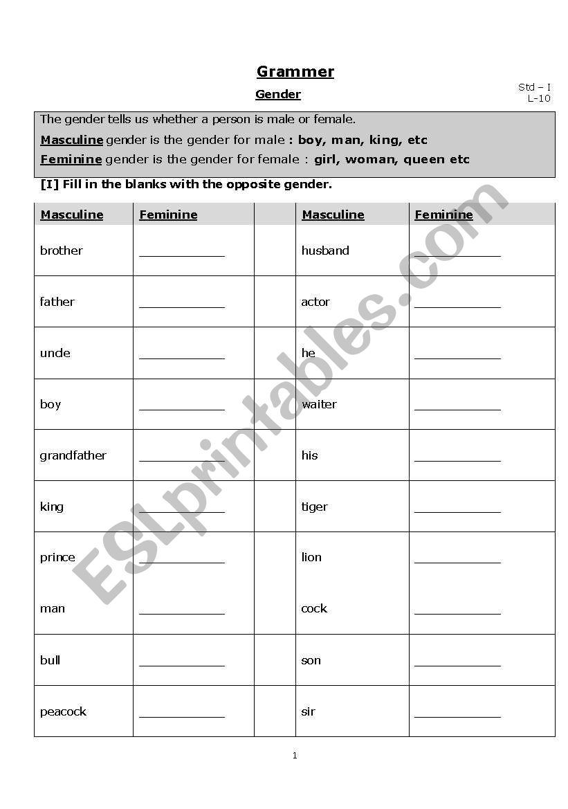 Gender worksheet