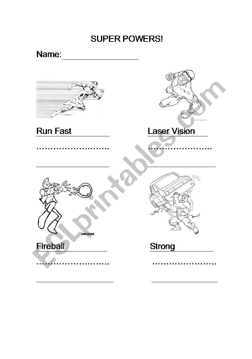 Super Powers worksheet