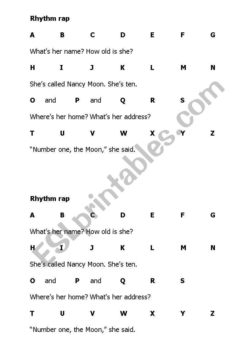 ABC Rap worksheet