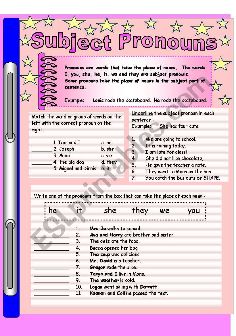 Subject Pronouns worksheet