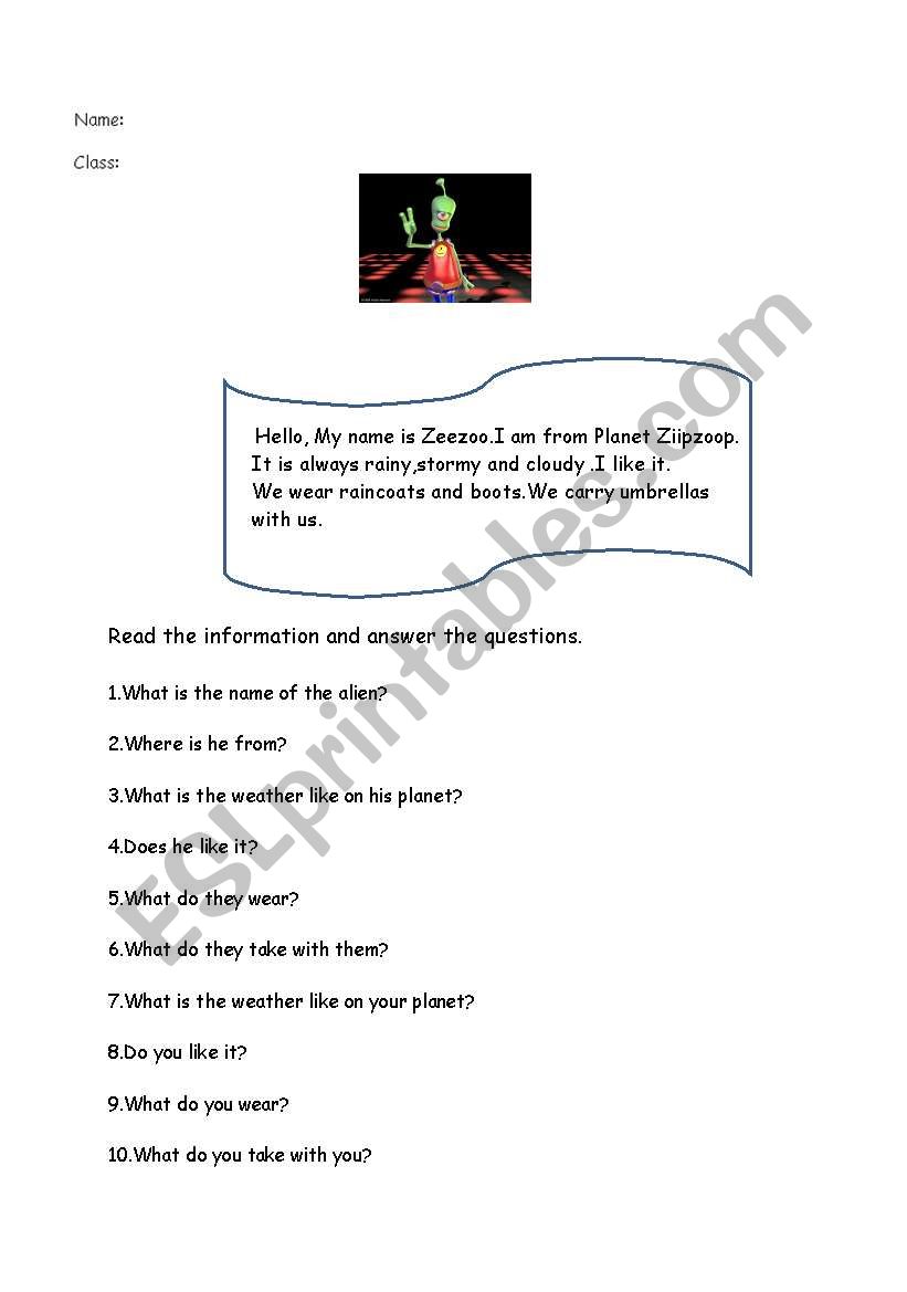 Reading exercise worksheet