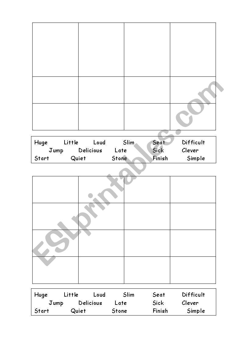 Synonyms bingo (cards and word list)