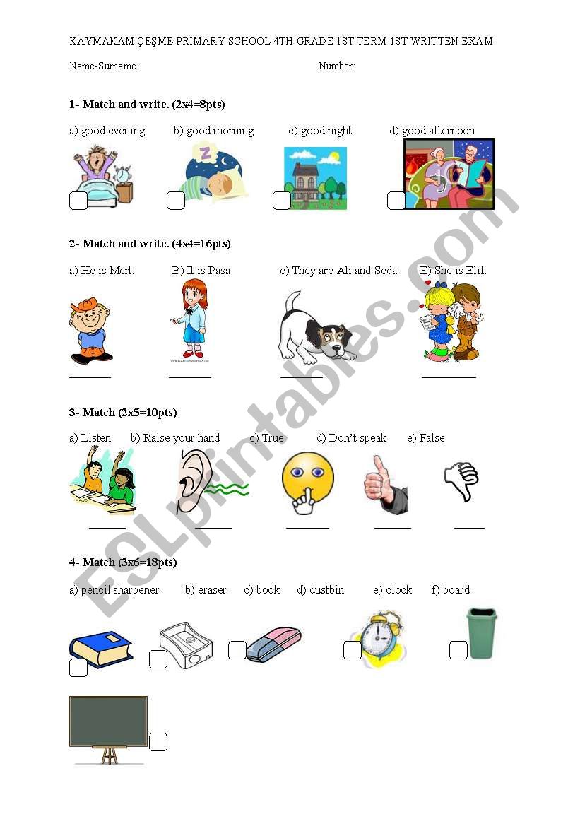 4th grade exam/worksheet worksheet