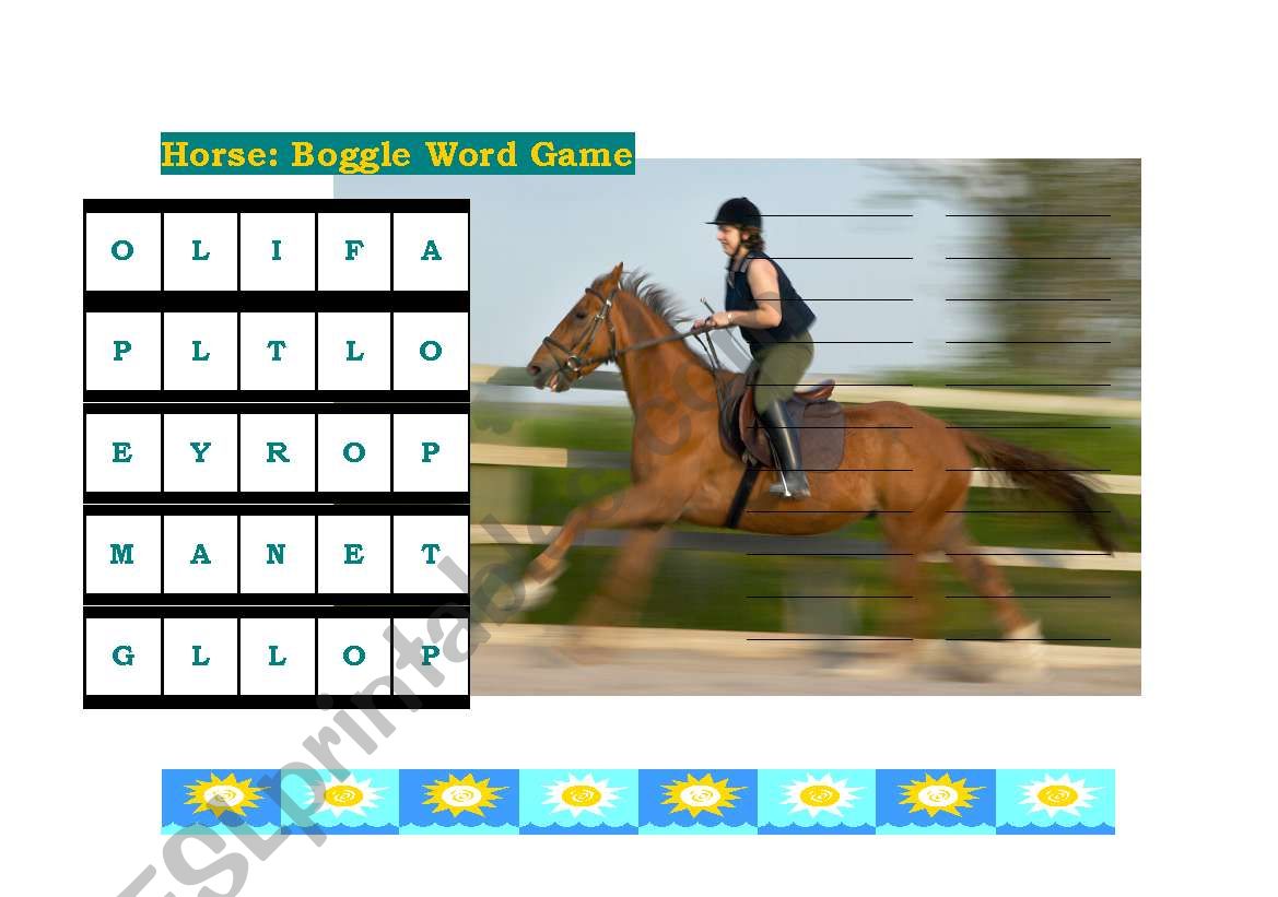 Boogle Word Game worksheet
