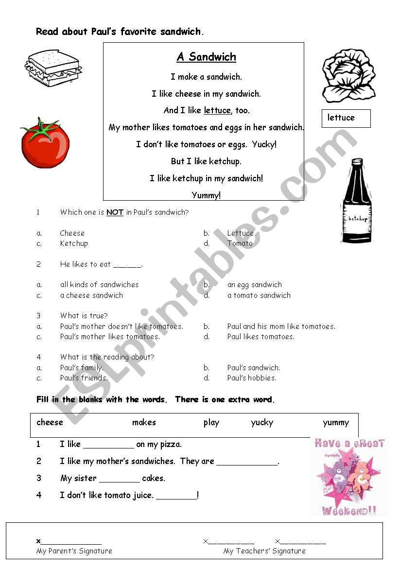 A Sandwich worksheet