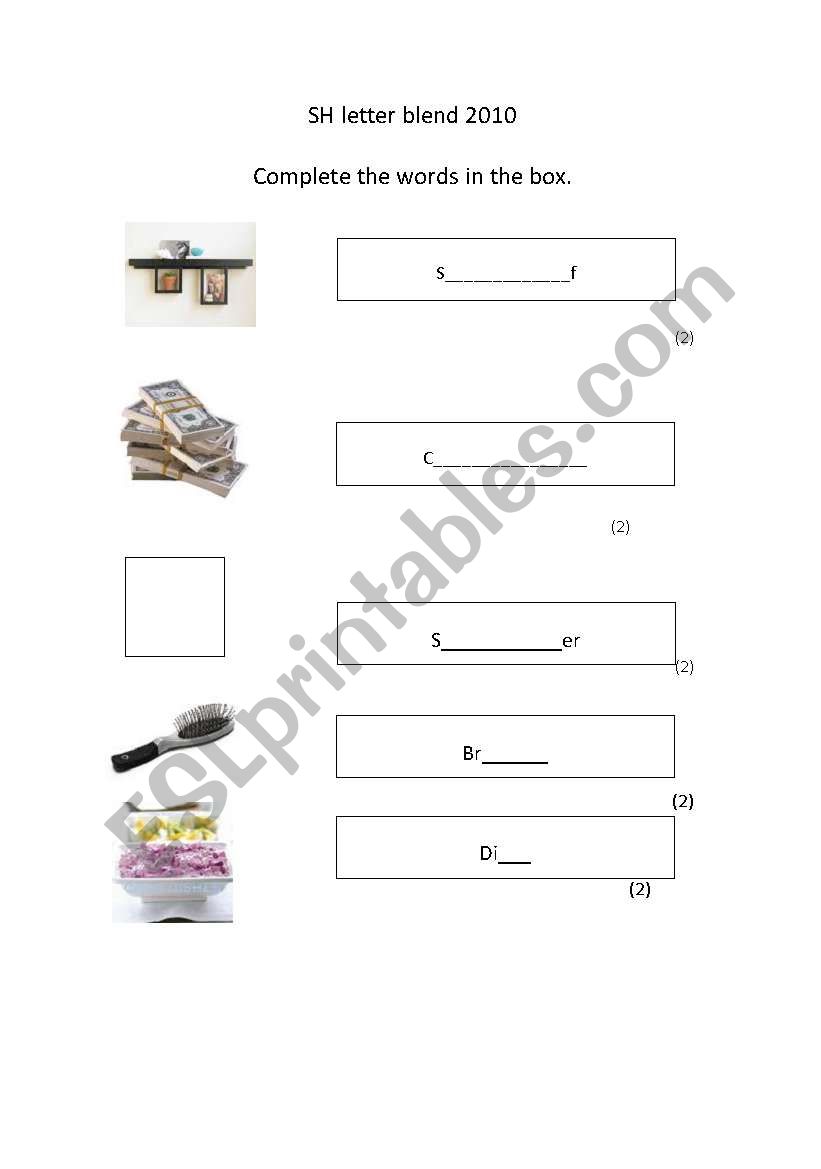 Sh letter blend worksheet