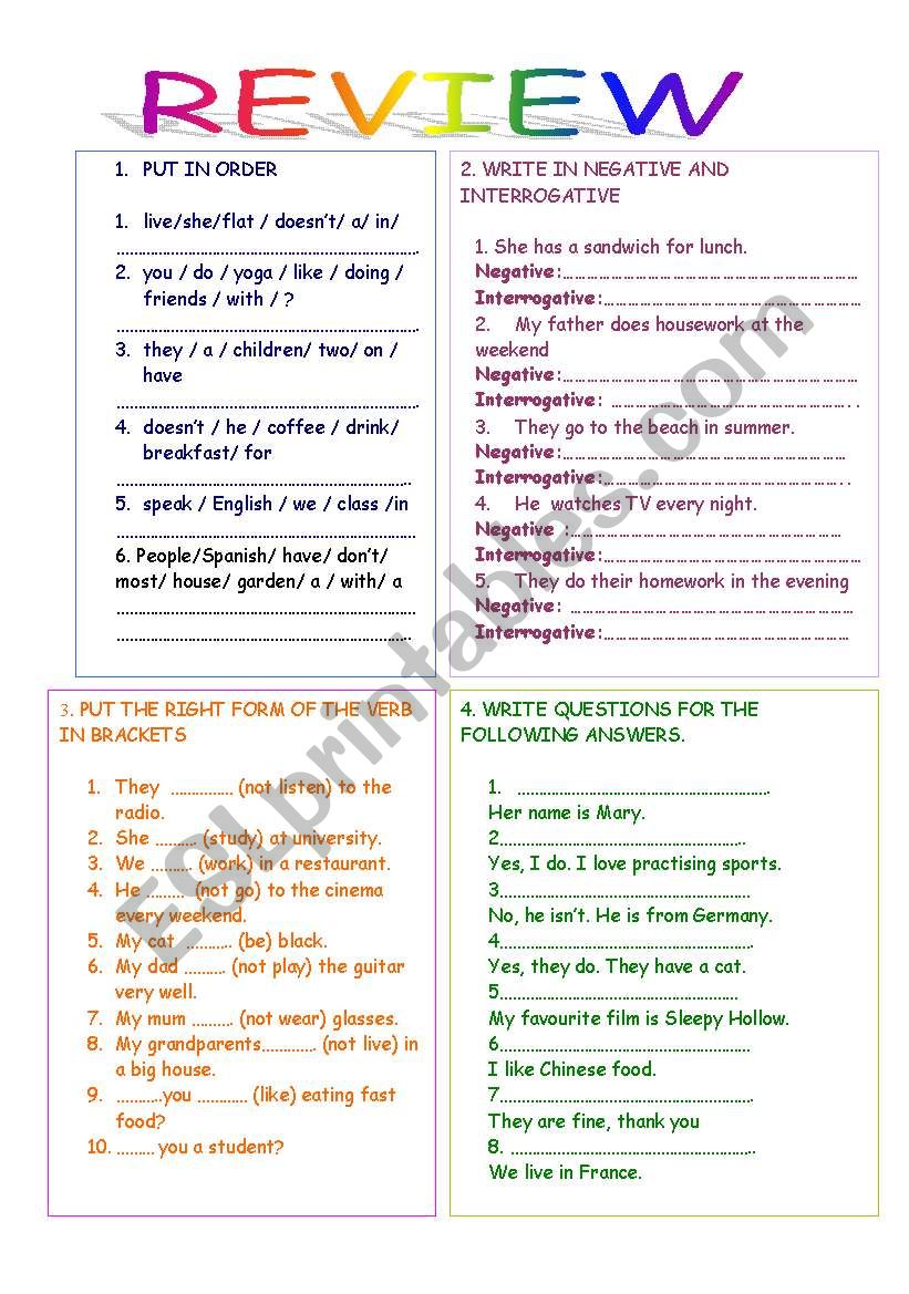 PRESENT SIMPLE REVIEW worksheet