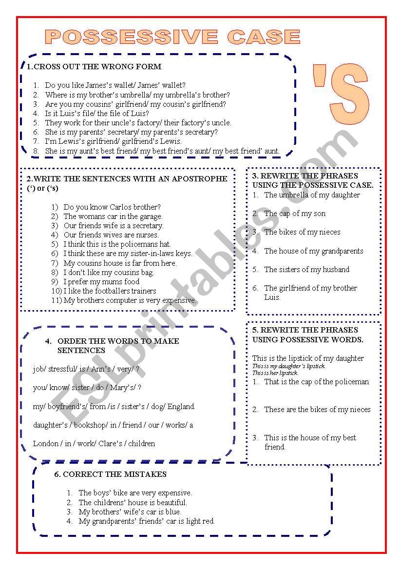 THE POSSESSIVE CASE worksheet