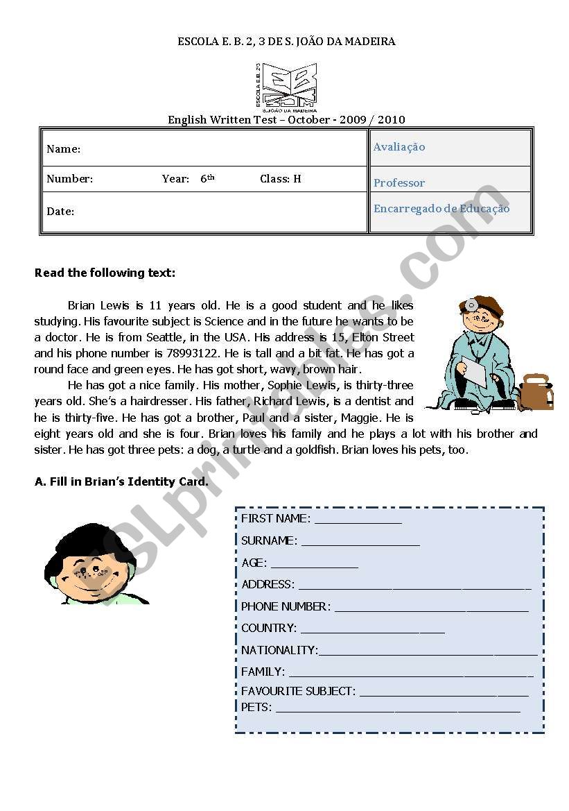 test 6th form worksheet