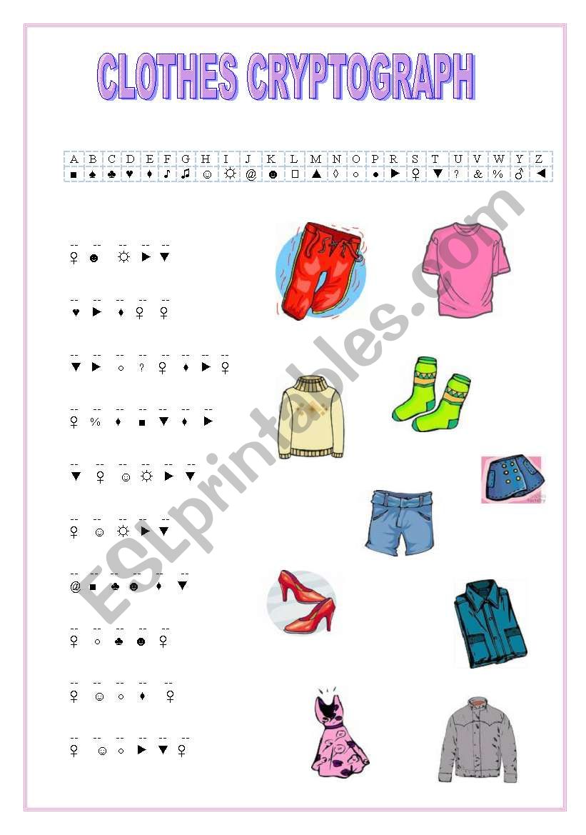 clothes cryptograph worksheet