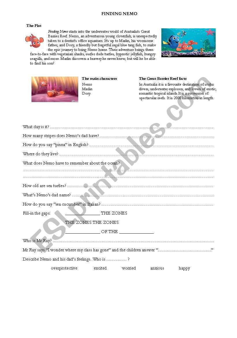 FINDING NEMO worksheet