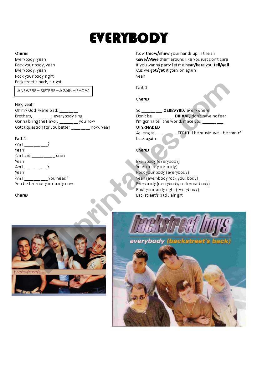 Everybody - backstreet boys worksheet