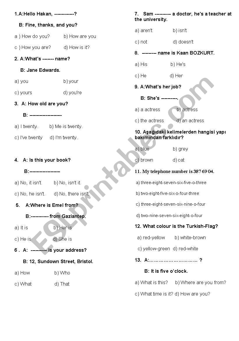 quiz for beginners worksheet