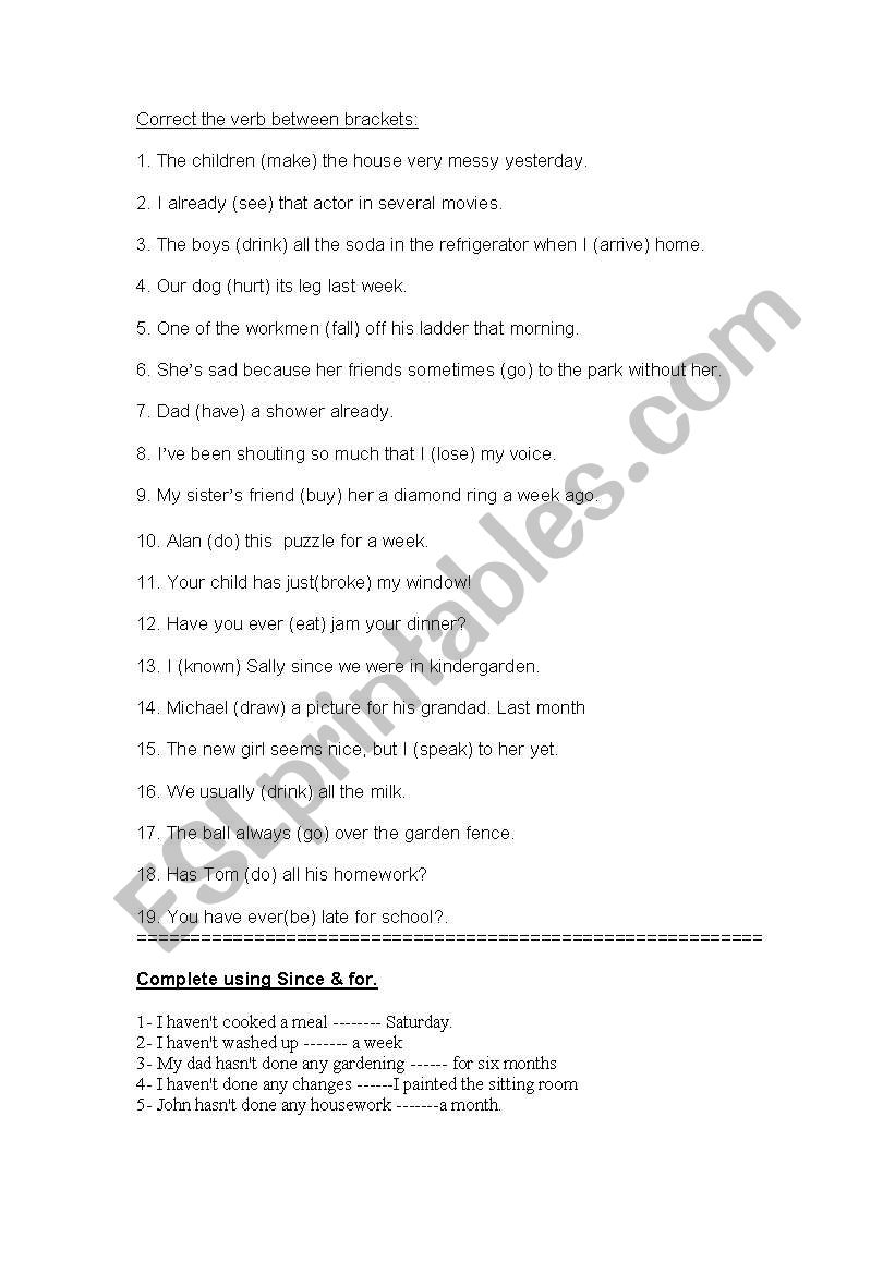 mixed verbs tenses worksheet