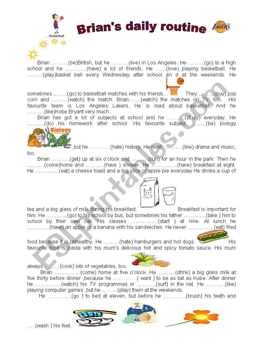 Brian s daily routine worksheet