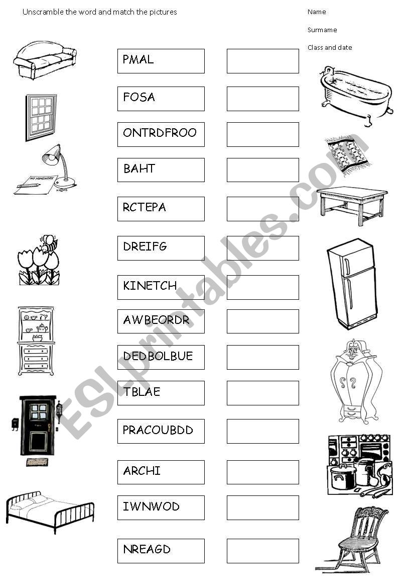 house furniture  worksheet