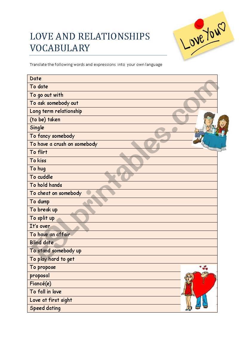 Love and Relationships Vocabulary