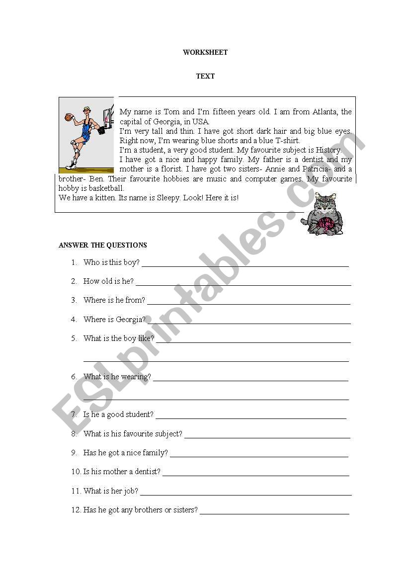 favourites worksheet