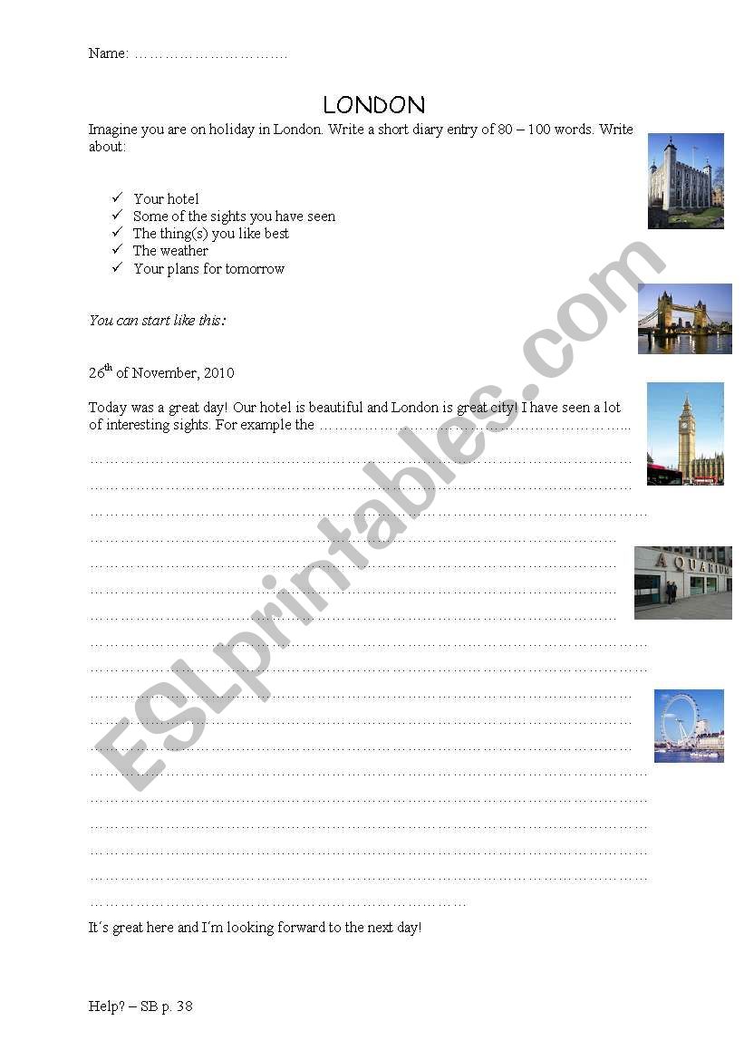 London - portfolio text worksheet