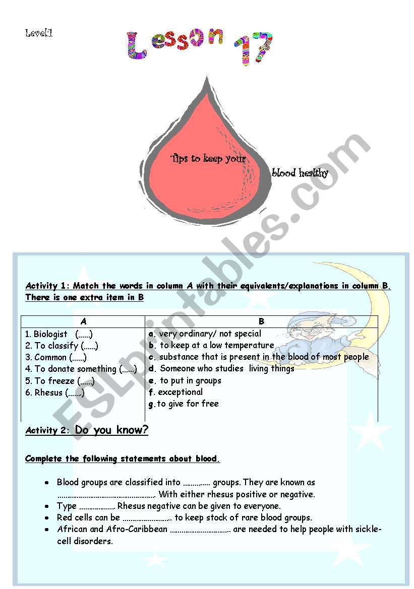 Blood donation worksheet