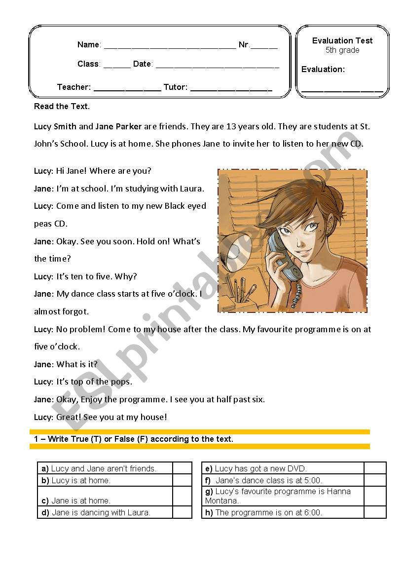 5 th grade test worksheet