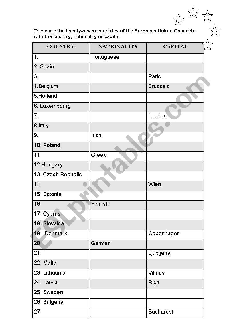 nationalities worksheet